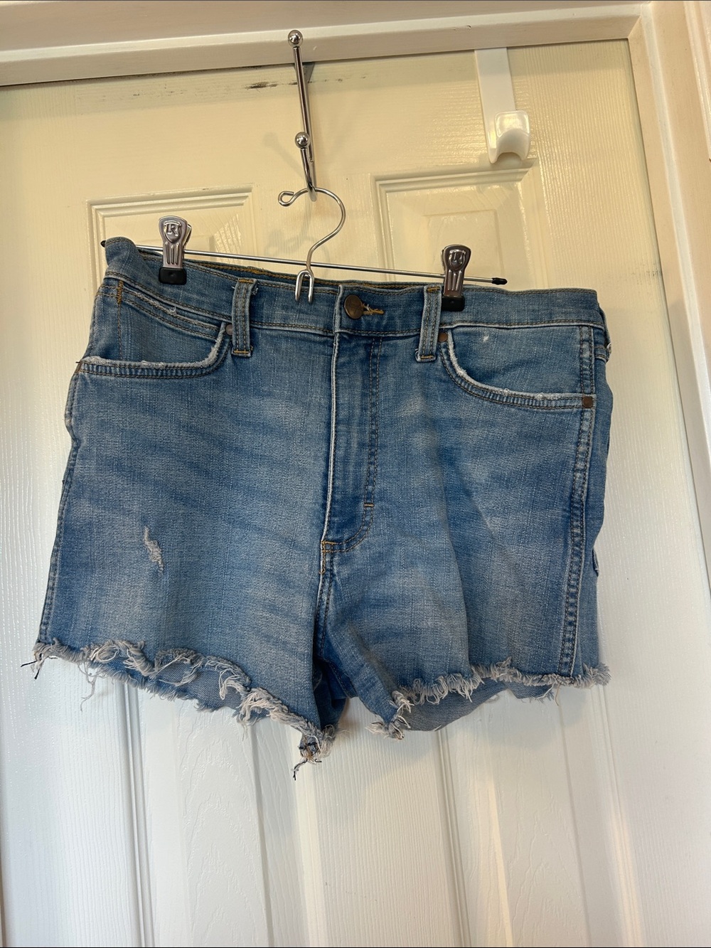 Wrangler Frayed Hem Light Blue Denim Shorts